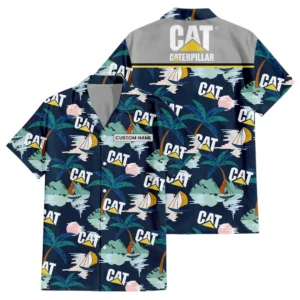 Caterpillar Exclusive Logo Aloha Button Up Hawaiian Shirt Tropical Landscape Pattern All-over Print, Custom Name HIDI190225Y7HWLS2CAT