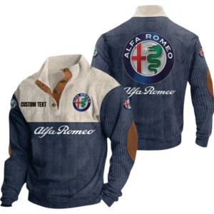 Alfa Romeo Exclusive Logo Knitted Ribbed Corduroy Sweatshirt Mid Stretch Stand Collar Pullover Sweater, Custom Text HG130325Y32RCSCT1ALR