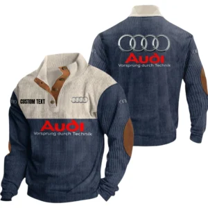 Audi Exclusive Logo Knitted Ribbed Corduroy Sweatshirt Mid Stretch Stand Collar Pullover Sweater, Custom Text HG130325Y32RCSCT1AUD