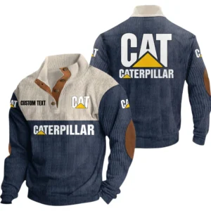Caterpillar Exclusive Logo Knitted Ribbed Corduroy Sweatshirt Mid Stretch Stand Collar Pullover Sweater, Custom Text HG130325Y32RCSCT1CAT