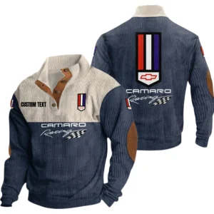 Camaro Racing Exclusive Logo Knitted Ribbed Corduroy Sweatshirt Mid Stretch Stand Collar Pullover Sweater, Custom Text HG140325Y32RCSCT1CAR