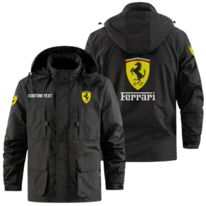 Scuderia Ferrari F1 Racing Exclusive Logo Windbreaker Jacket Hooded Detachable, Outdoor Jacket Multi Pocket, Custom Name HIDI180325Y26WMPSF1
