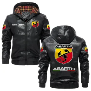Abarth Exclusive Logo Hooded Jacket PU Leather x Durable Windproof Warm Soft Checkered Lining, Custom Name HG280325Y47JHLCT1ABA
