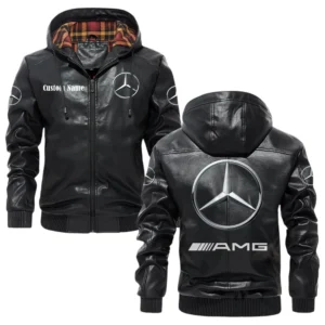 Mercedes AMG Exclusive Logo Hooded Jacket PU Leather x Durable Windproof Warm Soft Checkered Lining, Custom Name HG280325Y47JHLCT1AMG