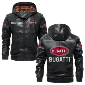 Bugatti Exclusive Logo Hooded Jacket PU Leather x Durable Windproof Warm Soft Checkered Lining, Custom Name HG280325Y47JHLCT1BUG