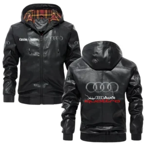Audi Quattro Exclusive Logo Hooded Jacket PU Leather x Durable Windproof Warm Soft Checkered Lining, Custom Name HG280325Y47JHLCT2AUD