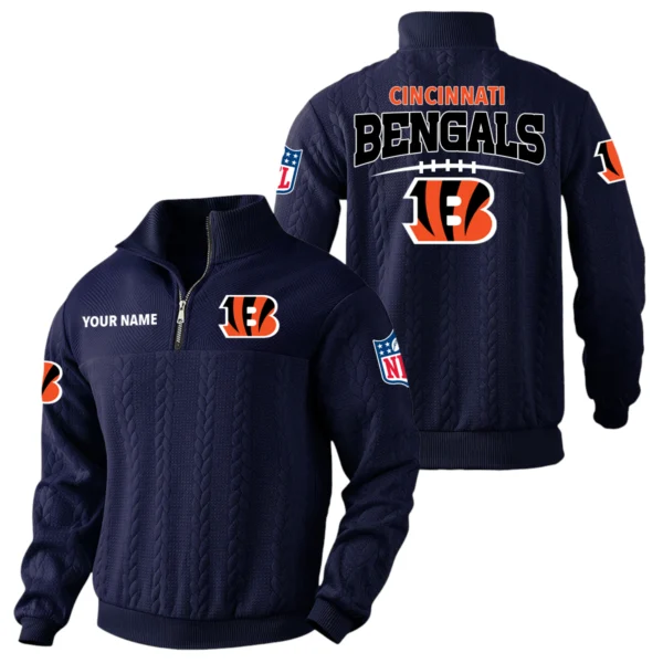 Cincinnati Bengals Quarter Zip Sweatshirt Stand Collar Custom Name