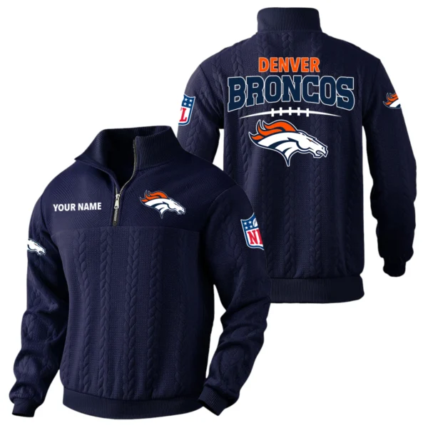 Denver Broncos Quarter Zip Sweatshirt Stand Collar Custom Name