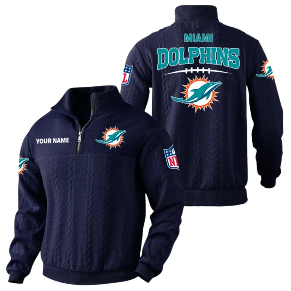 Miami Dolphins Quarter Zip Sweatshirt Stand Collar Custom Name