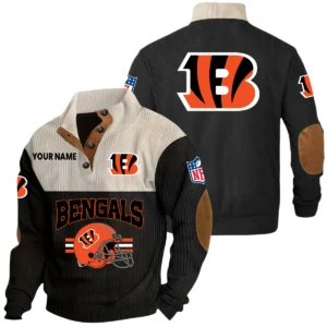 Cincinnati Bengals Knitted Ribbed Corduroy Sweatshirt Mid Stretch Stand Collar Pullover Sweater, Custom Name