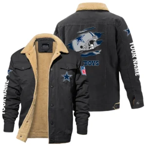 Dallas Cowboys Fleece Lined Thick Jacket With Fur Lapel Collar Custom Name