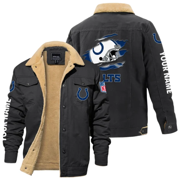 Indianapolis Colts Fleece Lined Thick Jacket With Fur Lapel Collar Custom Name