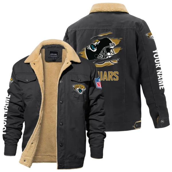Jacksonville Jaguars Fleece Lined Thick Jacket With Fur Lapel Collar Custom Name