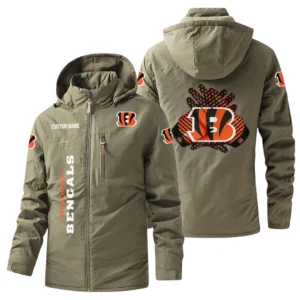 Cincinnati Bengals Windbreaker Jacket Hooded, Warm Lining Waterproof Custom Name