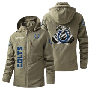 Indianapolis Colts Windbreaker Jacket Hooded, Warm Lining Waterproof Custom Name
