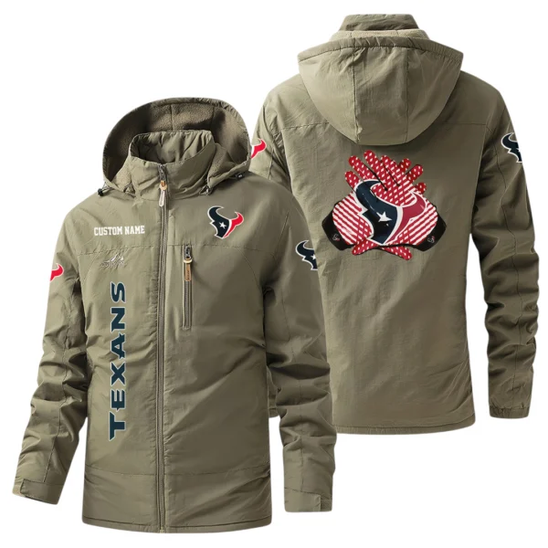 Houston Texans Windbreaker Jacket Hooded, Warm Lining Waterproof Custom Name