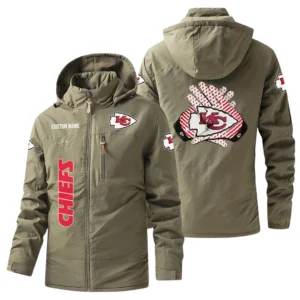 Kansas City Chiefs Windbreaker Jacket Hooded, Warm Lining Waterproof Custom Name