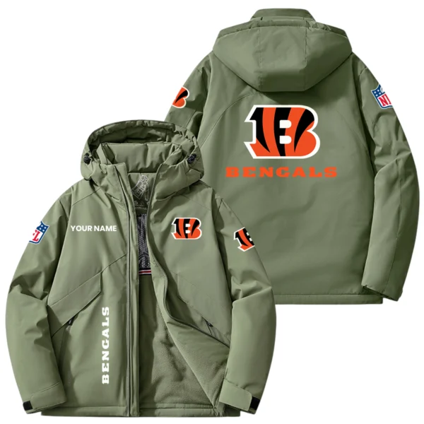 Cincinnati Bengals Hooded Puffer Jacket Fleece-Lined Custom Name