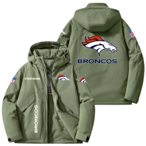 Denver Broncos Hooded Puffer Jacket Fleece-Lined Custom Name
