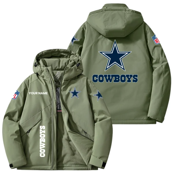 Dallas Cowboys Hooded Puffer Jacket Fleece-Lined Custom Name
