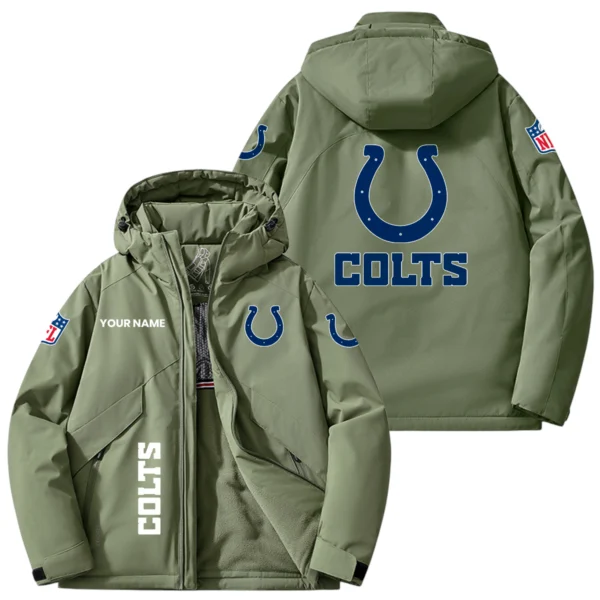 Indianapolis Colts Hooded Puffer Jacket Fleece-Lined Custom Name