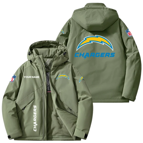 Los Angeles Chargers Hooded Puffer Jacket Fleece-Lined Custom Name