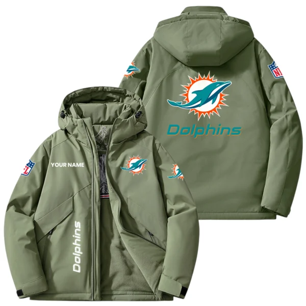 Miami Dolphins Hooded Puffer Jacket Fleece-Lined Custom Name