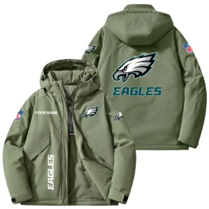 Philadelphia Eagles Hooded Puffer Jacket Fleece-Lined Custom Name