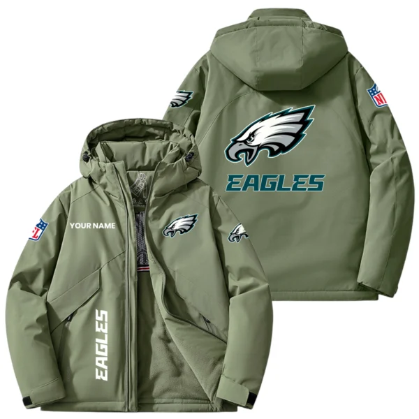 Philadelphia Eagles Hooded Puffer Jacket Fleece-Lined Custom Name