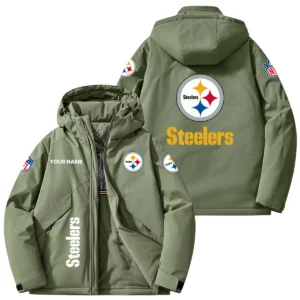 Pittsburgh Steelers Hooded Puffer Jacket Fleece-Lined Custom Name