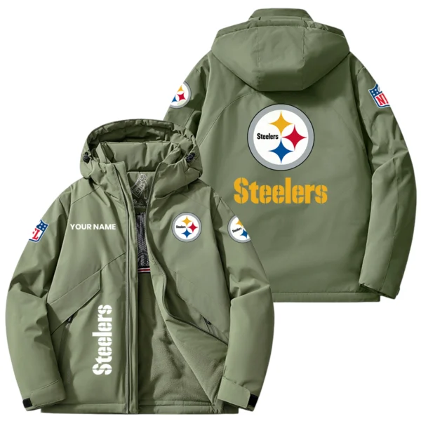 Pittsburgh Steelers Hooded Puffer Jacket Fleece-Lined Custom Name