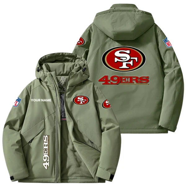 San Francisco 49ers Hooded Puffer Jacket Fleece-Lined Custom Name