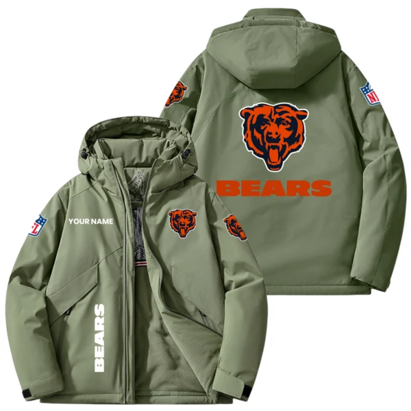 Chicago Bears Hooded Puffer Jacket Fleece-Lined Custom Name