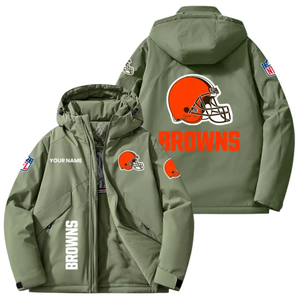 Cleveland Browns Hooded Puffer Jacket Fleece-Lined Custom Name