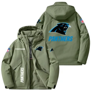 Carolina Panthers Hooded Puffer Jacket Fleece-Lined Custom Name