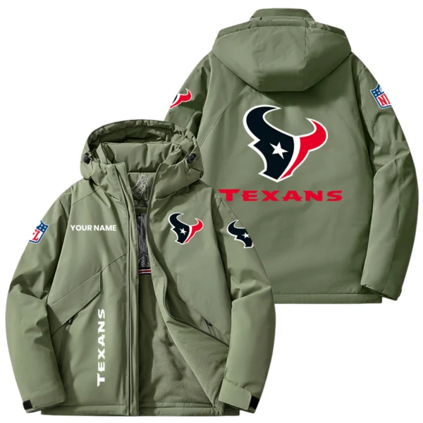 Houston Texans Hooded Puffer Jacket Fleece-Lined Custom Name