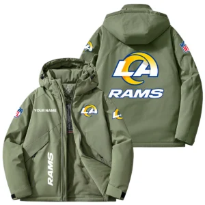 Los Angeles Rams Hooded Puffer Jacket Fleece-Lined Custom Name