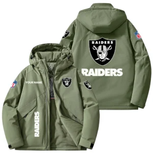 Las Vegas Raiders Hooded Puffer Jacket Fleece-Lined Custom Name
