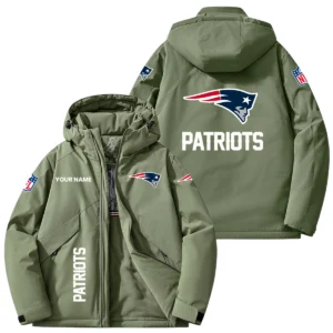 New England Patriots Hooded Puffer Jacket Fleece-Lined Custom Name