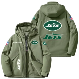New York Jets Hooded Puffer Jacket Fleece-Lined Custom Name