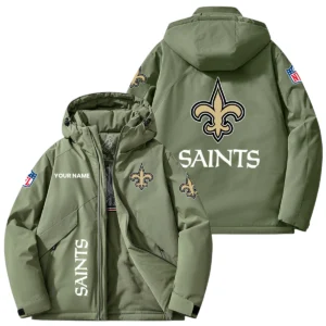 New Orleans Saints Hooded Puffer Jacket Fleece-Lined Custom Name