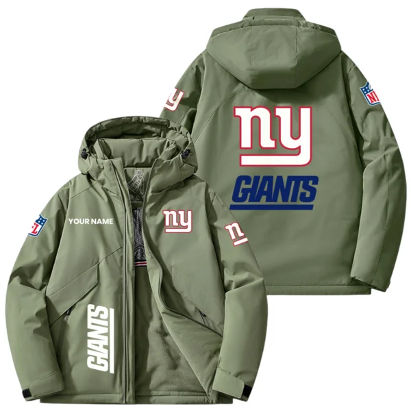 New York Giants Hooded Puffer Jacket Fleece-Lined Custom Name