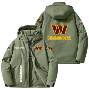 Washington Commanders Hooded Puffer Jacket Fleece-Lined Custom Name