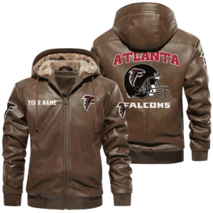 Atlanta Falcons PU Leather Hooded Jacket Soft Velvet Lined Jacket Custom Name