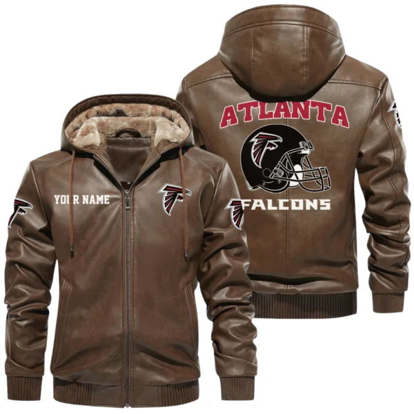 Atlanta Falcons PU Leather Hooded Jacket Soft Velvet Lined Jacket Custom Name