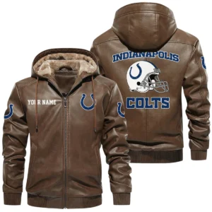 Indianapolis Colts PU Leather Hooded Jacket Soft Velvet Lined Jacket Custom Name