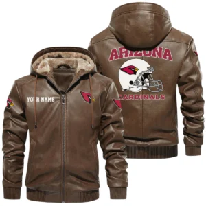 Arizona Cardinals PU Leather Hooded Jacket Soft Velvet Lined Jacket Custom Name