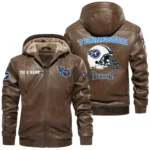 Tennessee Titans PU Leather Hooded Jacket Soft Velvet Lined Jacket Personalize Name