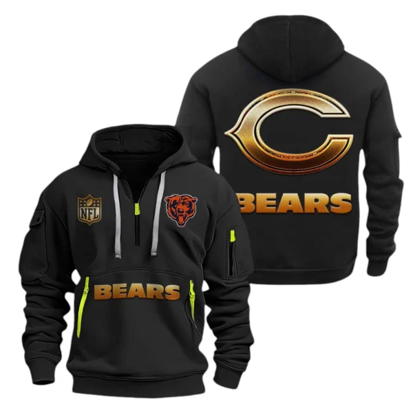 Chicago Bears Half-Zip Hoodie Multi-Pocket Custom Name