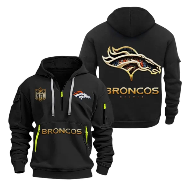 Denver Broncos Half-Zip Hoodie Multi-Pocket Custom Name